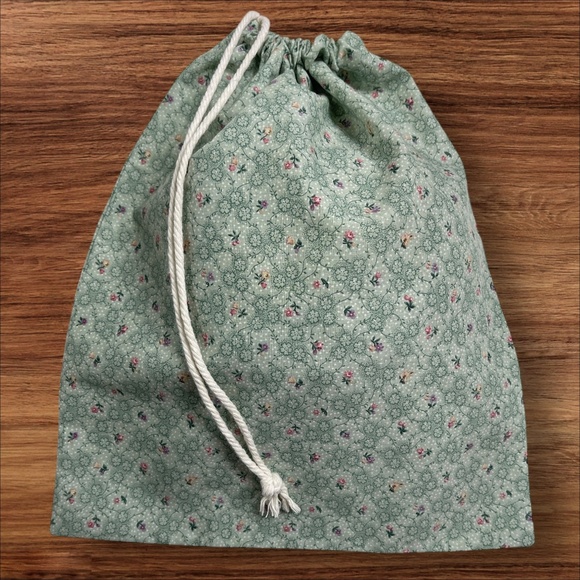 Green Floral Cotton Linen Organic Bread Bag, Reusable Bread Storage Bag Gift Bag - Picture 2 of 4